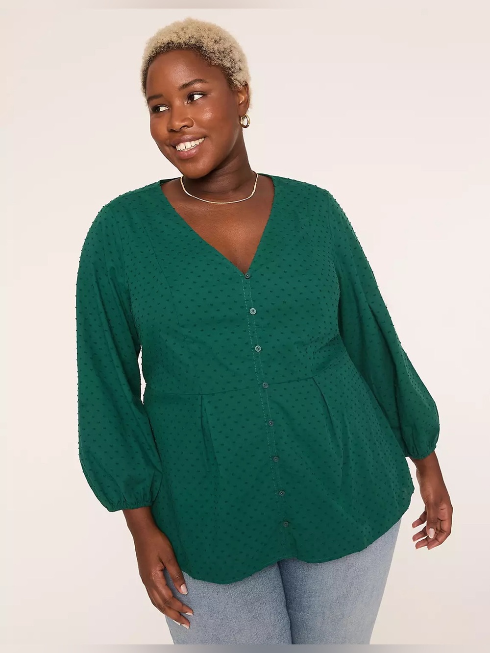 NWT Lane Bryant Green Bracelet-Sleeve Button-Detail Tunic Top Size 18